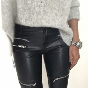 Zara Black Faux Leather Moto Pants
